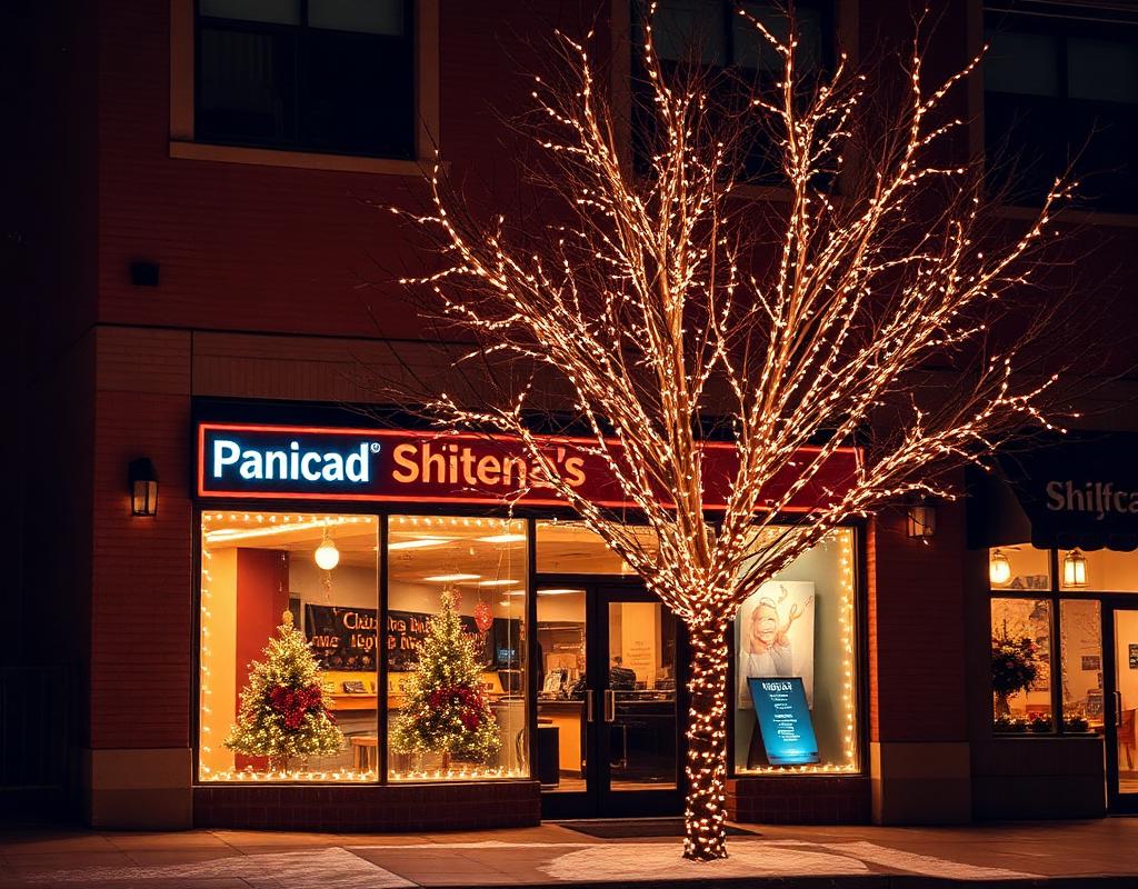 Warm-white LED accent lighting outlining a West Michigan commercial building facade after dark